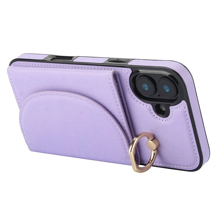 Pour L'iphone 16 Case RFID Blocking Wallet Kickstand Leather + TPU Téléphone Couverture - Violet Léger
