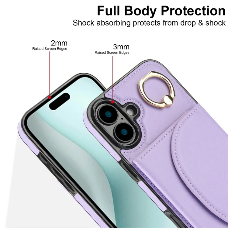 Pour L'iphone 16 Case RFID Blocking Wallet Kickstand Leather + TPU Téléphone Couverture - Violet Léger