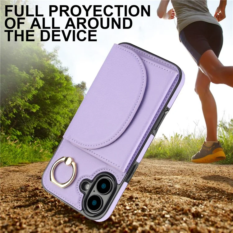 Pour L'iphone 16 Case RFID Blocking Wallet Kickstand Leather + TPU Téléphone Couverture - Violet Léger