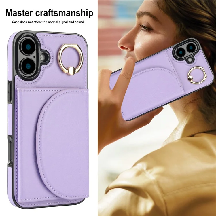 Pour L'iphone 16 Case RFID Blocking Wallet Kickstand Leather + TPU Téléphone Couverture - Violet Léger