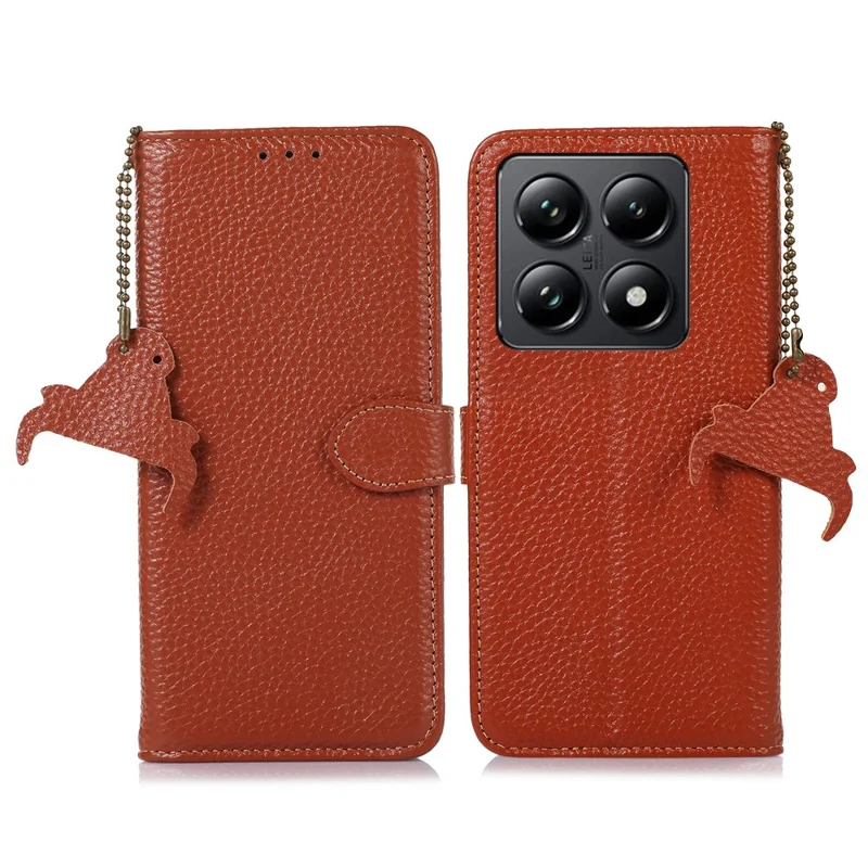 غطاء لهاتف Xiaomi 14T Pro بخاصية حجب RFID وملمس جلد بقشرة تشبه تفاح الشيشة من جلد البقر الطبيعي - بني