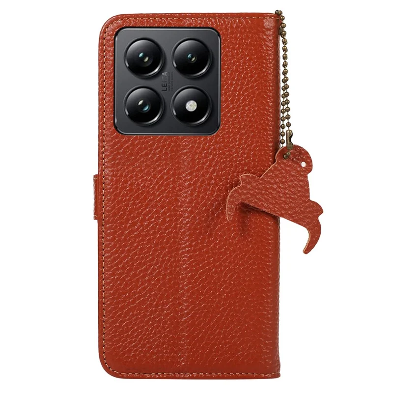 غطاء لهاتف Xiaomi 14T Pro بخاصية حجب RFID وملمس جلد بقشرة تشبه تفاح الشيشة من جلد البقر الطبيعي - بني