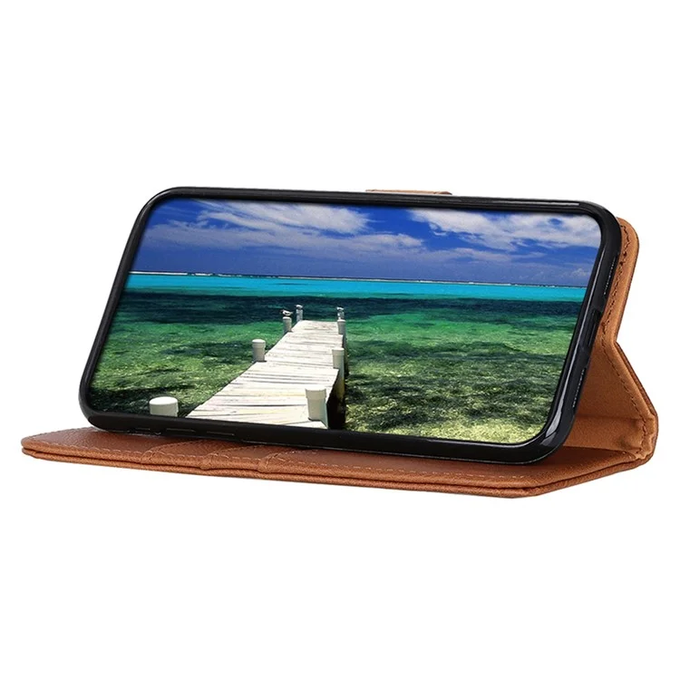 KHAZNEH For Xiaomi 14T Pro Wallet Case Cowhide Texture Leather Flip Phone Cover - Brown