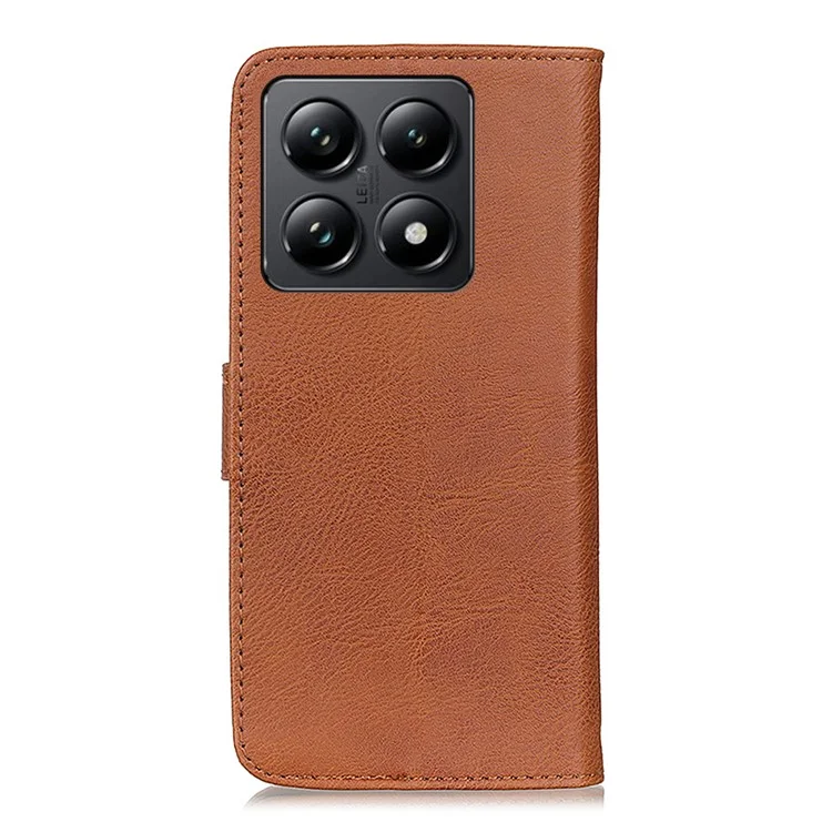 KHAZNEH For Xiaomi 14T Pro Wallet Case Cowhide Texture Leather Flip Phone Cover - Brown