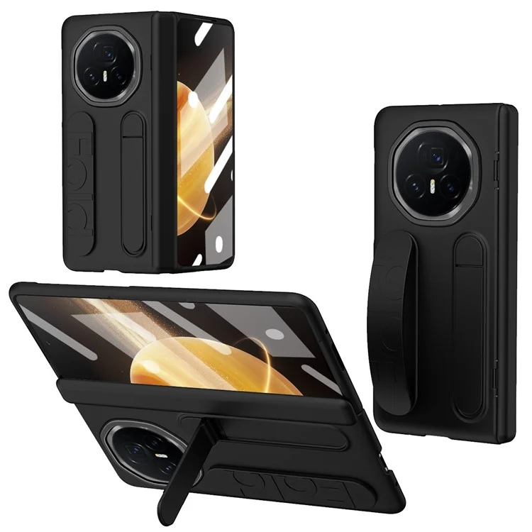 Coque 5G For Honor Magic V3 avec support, bracelet et film en verre trempé - Noir