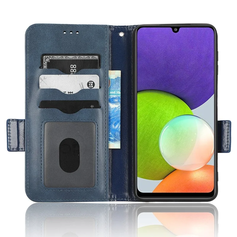 Voor Samsung Galaxy A22 4G (EU-versie) / Galaxy M22 hoesje met driehoekpatroon Ingebouwd telefoonhoesje Anti-kras Portemonnee Stand PU-lederen hoesje met bandje - Blauw