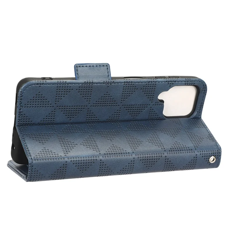 Voor Samsung Galaxy A22 4G (EU-versie) / Galaxy M22 hoesje met driehoekpatroon Ingebouwd telefoonhoesje Anti-kras Portemonnee Stand PU-lederen hoesje met bandje - Blauw