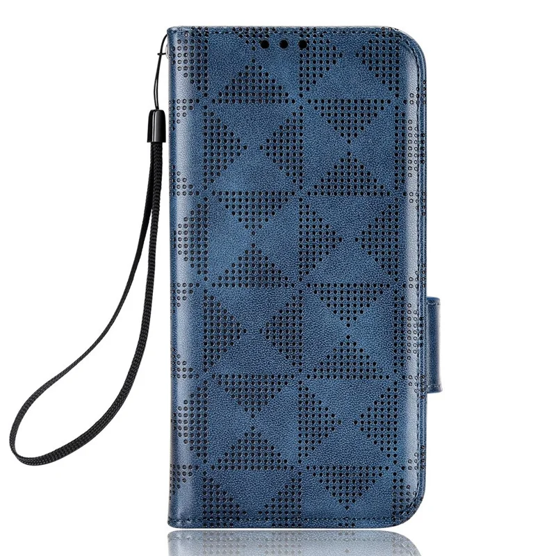 Voor Samsung Galaxy A22 4G (EU-versie) / Galaxy M22 hoesje met driehoekpatroon Ingebouwd telefoonhoesje Anti-kras Portemonnee Stand PU-lederen hoesje met bandje - Blauw