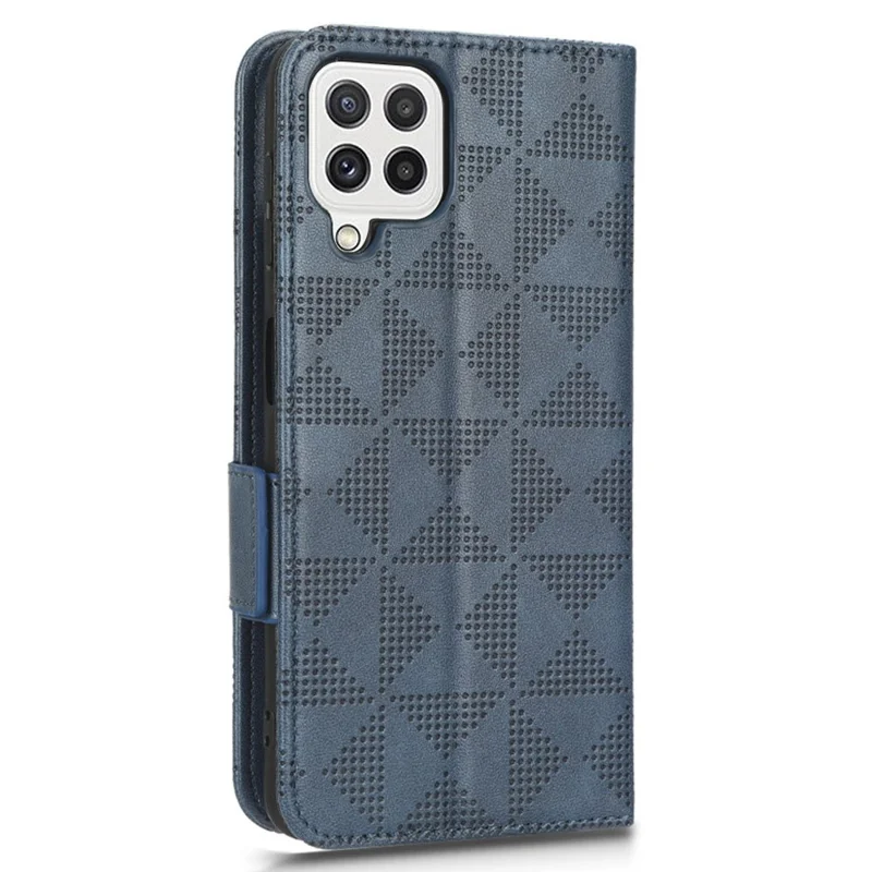 Voor Samsung Galaxy A22 4G (EU-versie) / Galaxy M22 hoesje met driehoekpatroon Ingebouwd telefoonhoesje Anti-kras Portemonnee Stand PU-lederen hoesje met bandje - Blauw