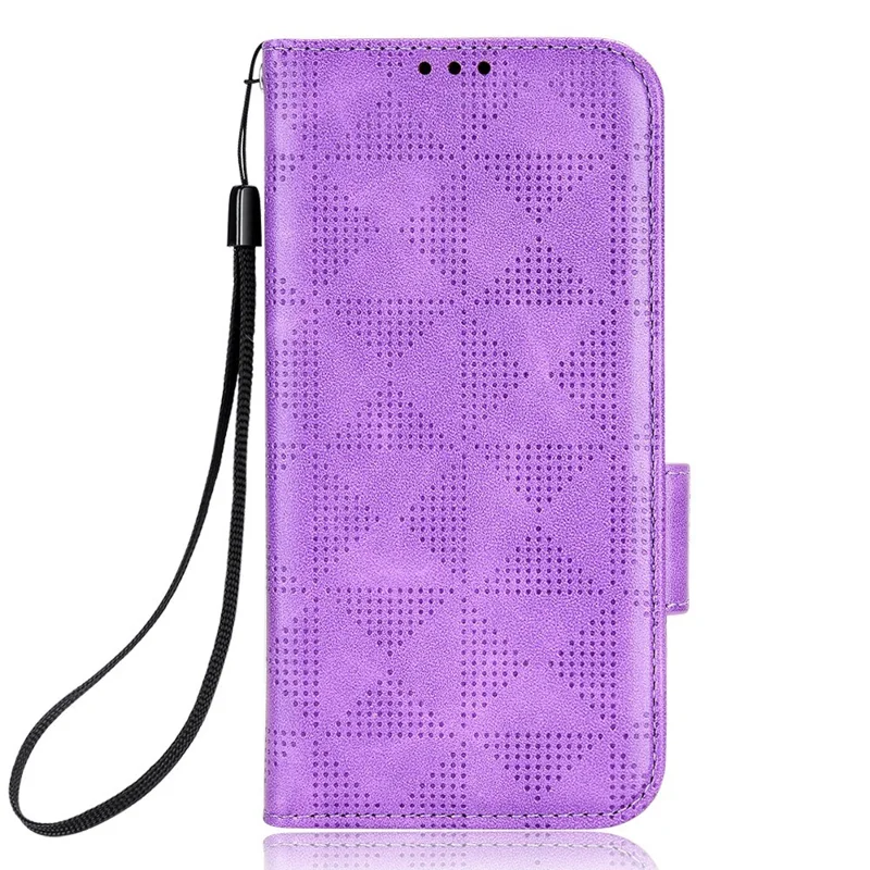 For Samsung Galaxy A22 4G (EU Version) / Galaxy M22 Case Triangle Pattern Imprinted Phone Case Anti-scratch Wallet Stand PU Leather Cover with Strap - Purple