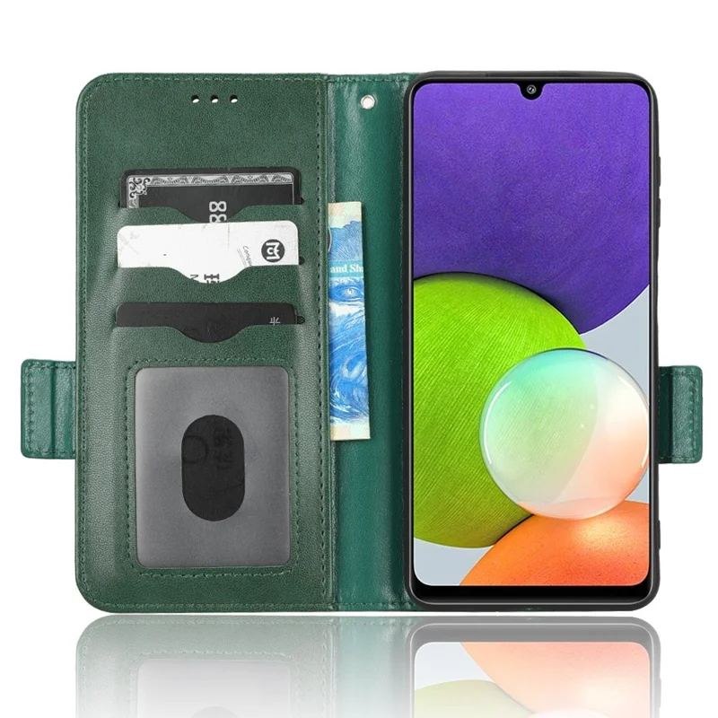 For Samsung Galaxy A22 4G (EU Version) / Galaxy M22 Case Triangle Pattern Imprinted Phone Case Anti-scratch Wallet Stand PU Leather Cover with Strap - Green