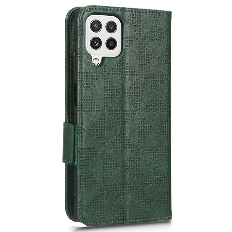 For Samsung Galaxy A22 4G (EU Version) / Galaxy M22 Case Triangle Pattern Imprinted Phone Case Anti-scratch Wallet Stand PU Leather Cover with Strap - Green
