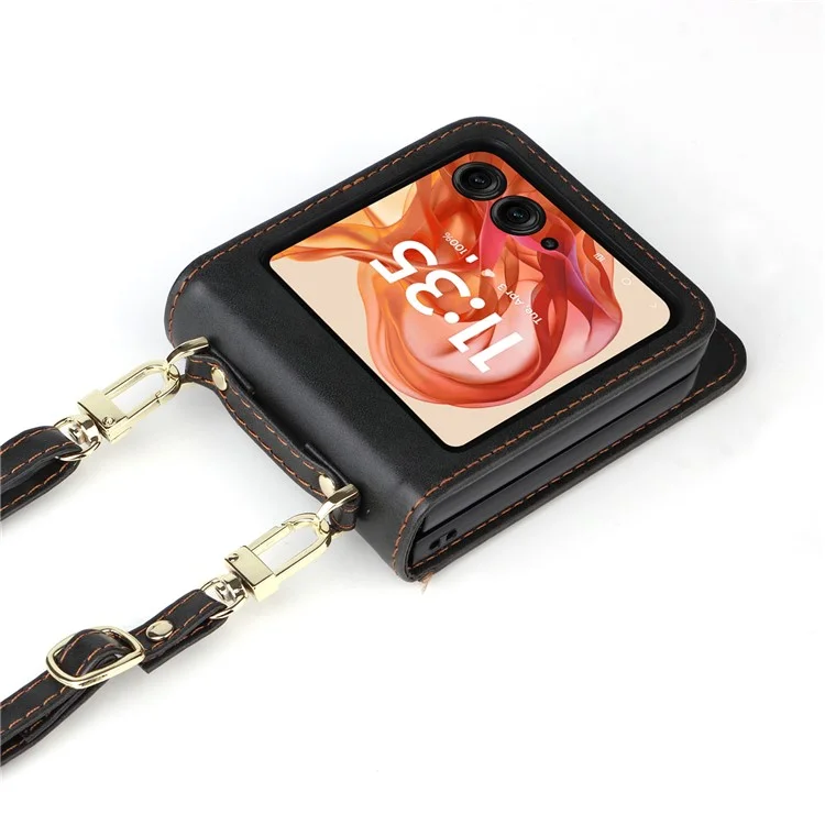 Для Motorola Razr 50 5G / Razr 2024 5G Case Slots Slots Кожаная Телефонная Крышка с Lanyard - Черный