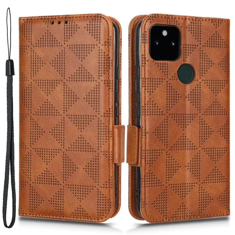 Triangolo Pattern Exprinted Telefono Custodia Per Google Pixel 5a 5G Anti-scratch Follio Flip Cover PU Wallet Stand Case Con Cinturino - Marrone