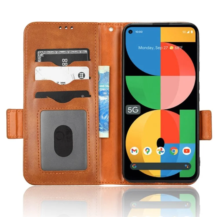 Triangolo Pattern Exprinted Telefono Custodia Per Google Pixel 5a 5G Anti-scratch Follio Flip Cover PU Wallet Stand Case Con Cinturino - Marrone