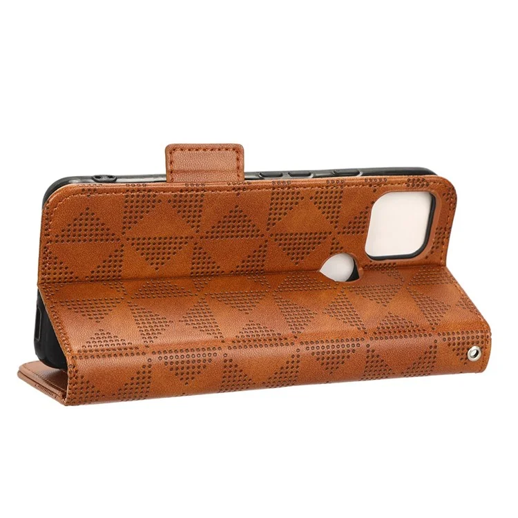 Triangolo Pattern Exprinted Telefono Custodia Per Google Pixel 5a 5G Anti-scratch Follio Flip Cover PU Wallet Stand Case Con Cinturino - Marrone