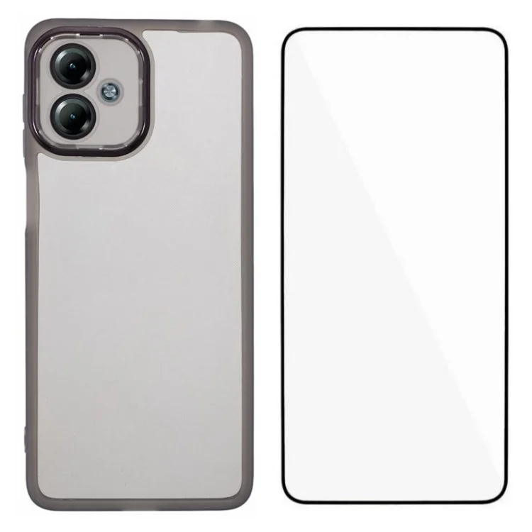 WANLONFENG DKSM Series for Motorola Moto G14 4G TPU Case Electroplated Frame with Tempered Glass - Transparent Black