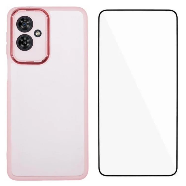 WANLONFENG DKSM Series for Motorola Moto G54 5G TPU Case Electroplated Frame with Tempered Glass - Transparent Pink