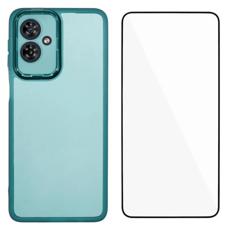 WANLONFENG DKSM Series for Motorola Moto G54 5G TPU Case Electroplated Frame with Tempered Glass - Transparent Army Green