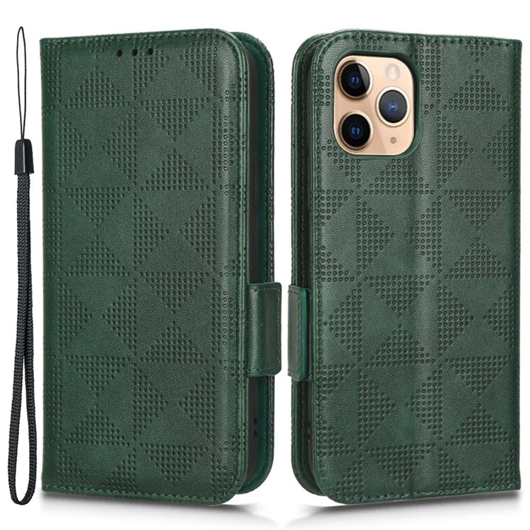 Case de Teléfono Anti-scratch Para Iphone 11 Pro Max 6.5 Pulgadas, Triángulo Patrón Impreso Folio Flip Wallet Stand PU Cuero Con Correa - Verde