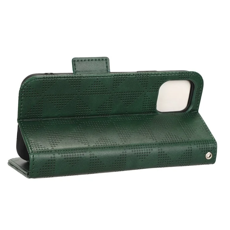 Case de Teléfono Anti-scratch Para Iphone 11 Pro Max 6.5 Pulgadas, Triángulo Patrón Impreso Folio Flip Wallet Stand PU Cuero Con Correa - Verde