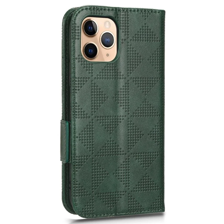 Case de Teléfono Anti-scratch Para Iphone 11 Pro Max 6.5 Pulgadas, Triángulo Patrón Impreso Folio Flip Wallet Stand PU Cuero Con Correa - Verde