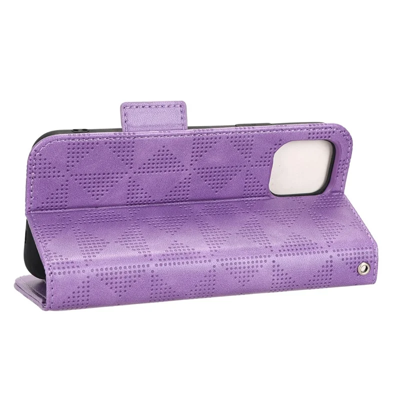 Anti-scratch Phone Case for iPhone 11 Pro Max 6.5 inch, Triangle Pattern Imprinted Folio Flip Wallet Stand PU Leather Case with Strap - Purple