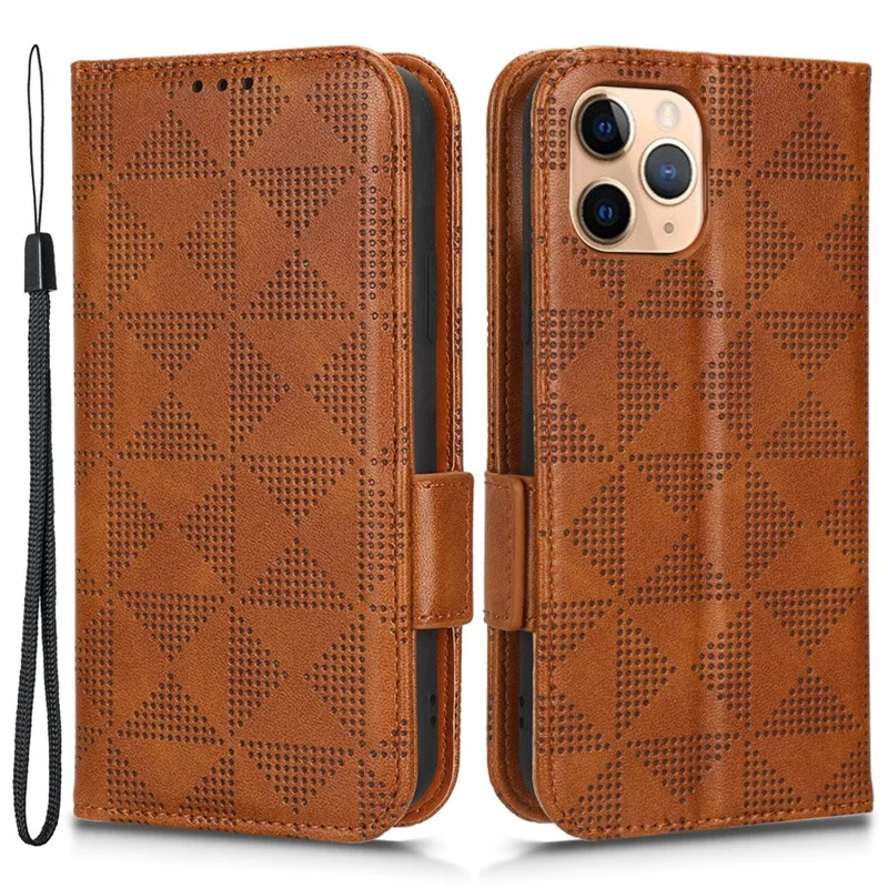 Étui de Téléphone Anti-rayures Pour Iphone 11 Pro Max 6,5 Pouces, Motif Triangle Imprimé Folio Flip Portefeuille - Brun