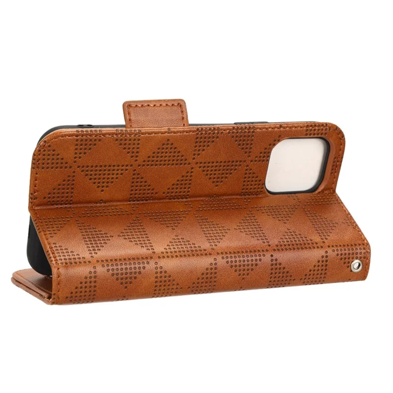 Étui de Téléphone Anti-rayures Pour Iphone 11 Pro Max 6,5 Pouces, Motif Triangle Imprimé Folio Flip Portefeuille - Brun
