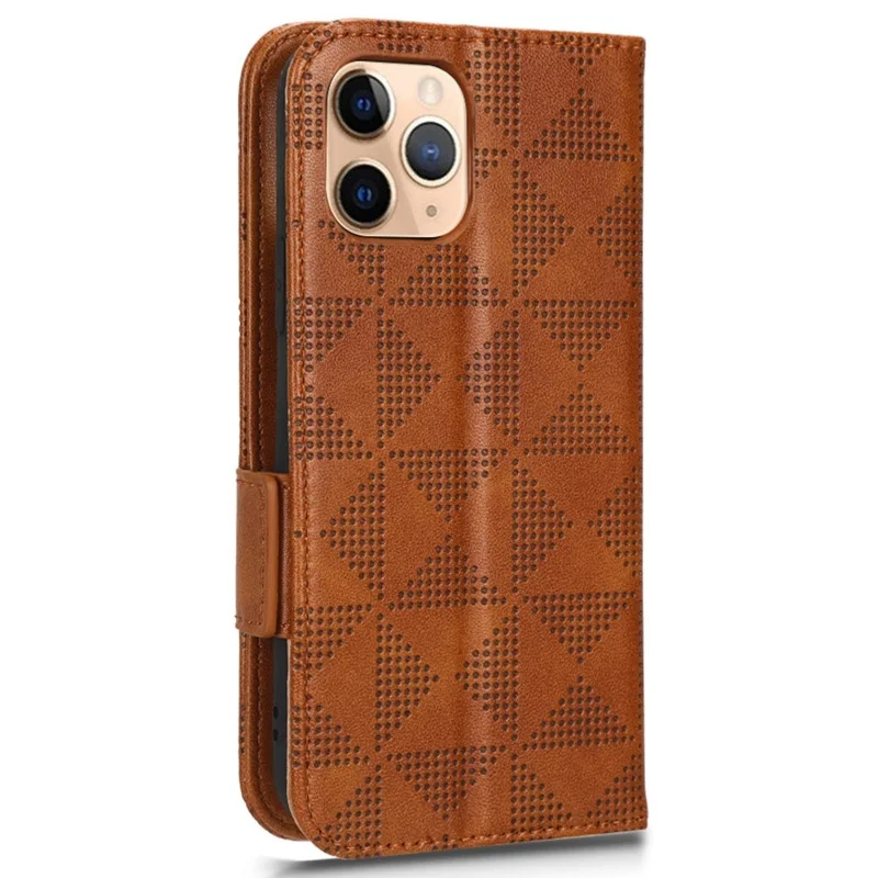 Étui de Téléphone Anti-rayures Pour Iphone 11 Pro Max 6,5 Pouces, Motif Triangle Imprimé Folio Flip Portefeuille - Brun