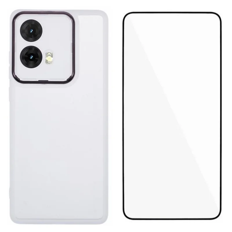 WANLONFENG DKSM Series for Motorola Moto G85 5G TPU Case Electroplated Frame with Tempered Glass - Transparent White