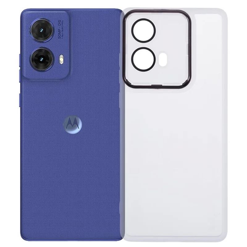 WANLONFENG DKSM Series for Motorola Moto G85 5G TPU Case Electroplated Frame with Tempered Glass - Transparent White