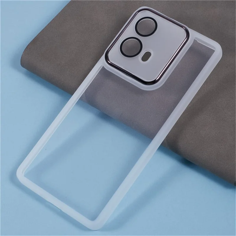 WANLONFENG DKSM Series for Motorola Moto G85 5G TPU Case Electroplated Frame with Tempered Glass - Transparent White