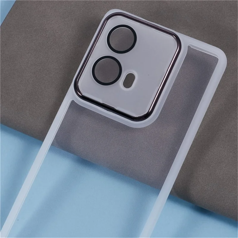 WANLONFENG DKSM Series for Motorola Moto G85 5G TPU Case Electroplated Frame with Tempered Glass - Transparent White