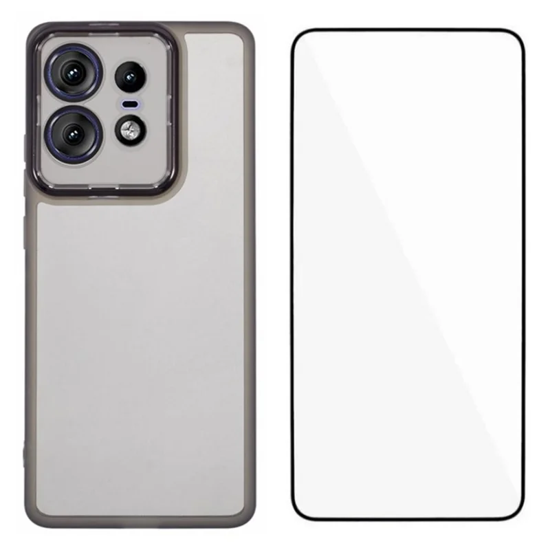 WANLONFENG DKSM Series for Motorola Edge 50 Pro 5G TPU Case Electroplated Frame with Tempered Glass - Transparent Black