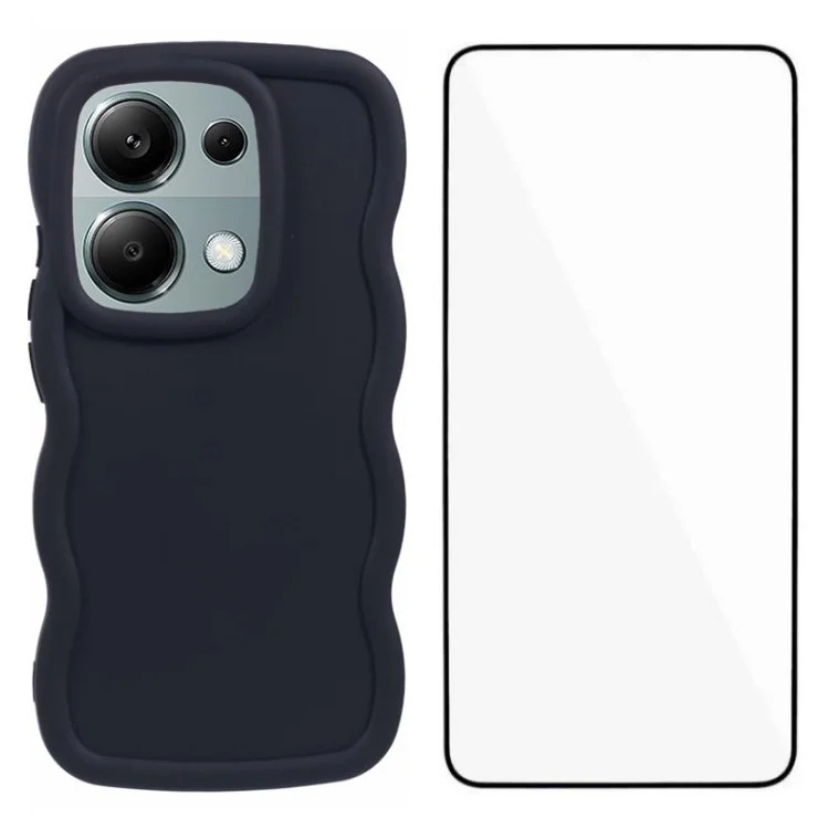 Серия Wanlonfeng XL Для Xiaomi Poco M6 Pro 4G / Redmi Note 13 Pro 4G Case Edge Cover Tpu Cover с Измельченной Стеклянной Пленкой - Черный