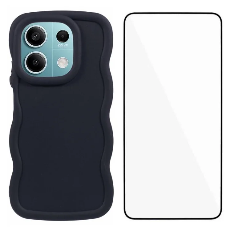 Serie Wanlonfeng XL Per Xiaomi Poco X6 5G / Redmi Note 13 Pro 5G Case Wave Edge Cover TPU Con Pellicola in Vetro Temperato - Nero