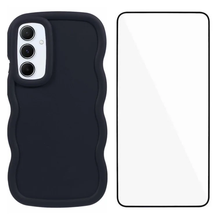 Série Wanlonfeng XL Pour Samsung Galaxy A35 5G Case de Couverture TPU Edge TPU Avec Film en Verre Trempé - Noir