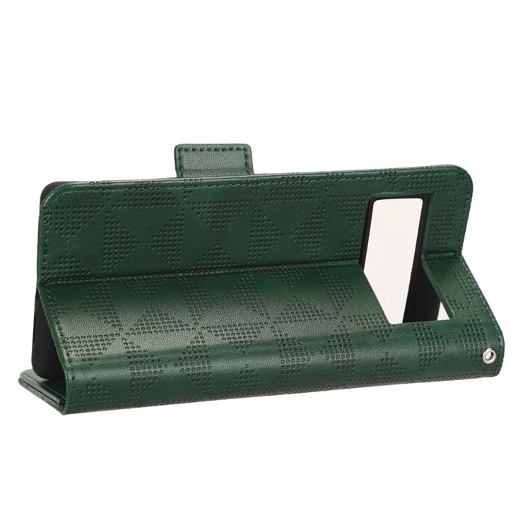 Cell Phone Case for Google Pixel 6, Imprinted Triangle Stand Anti-scratch Wallet PU Leather Cover with Strap - Green