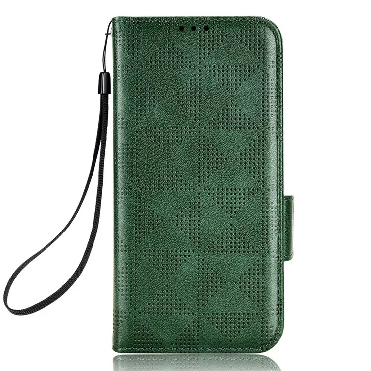 Cell Phone Case for Google Pixel 6, Imprinted Triangle Stand Anti-scratch Wallet PU Leather Cover with Strap - Green