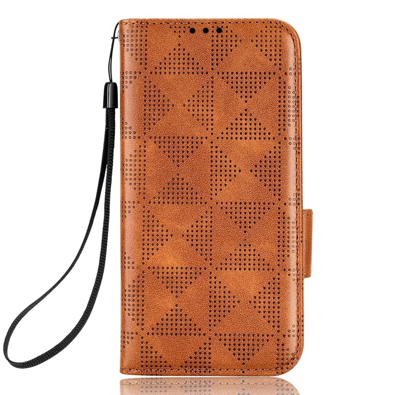 Cell Phone Case for Google Pixel 6, Imprinted Triangle Stand Anti-scratch Wallet PU Leather Cover with Strap - Brown