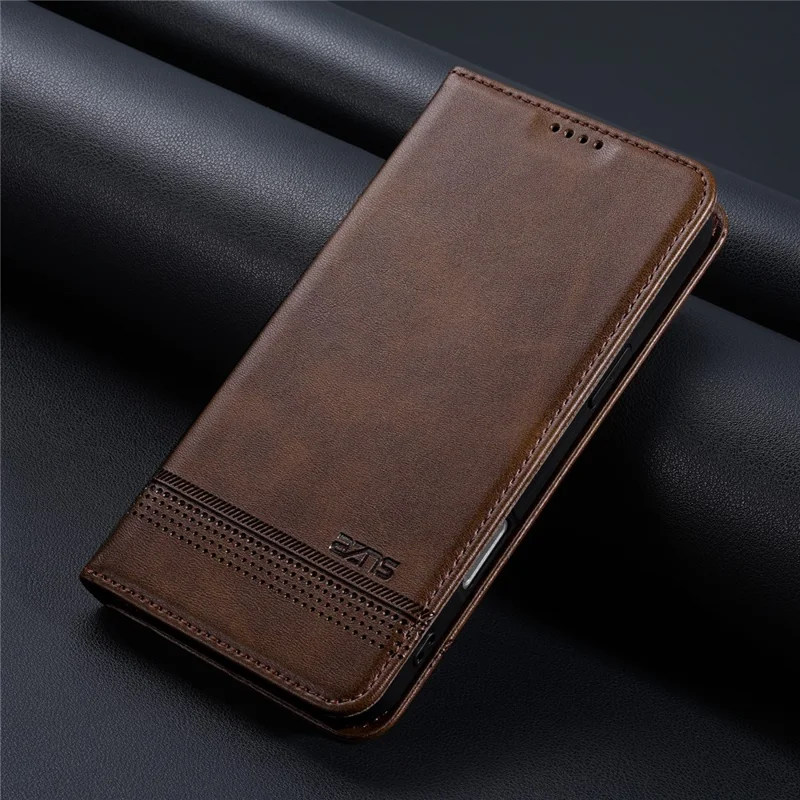 AZNS For iPhone 16 Case Cowhide Texture PU Leather Wallet Phone Cover - Coffee