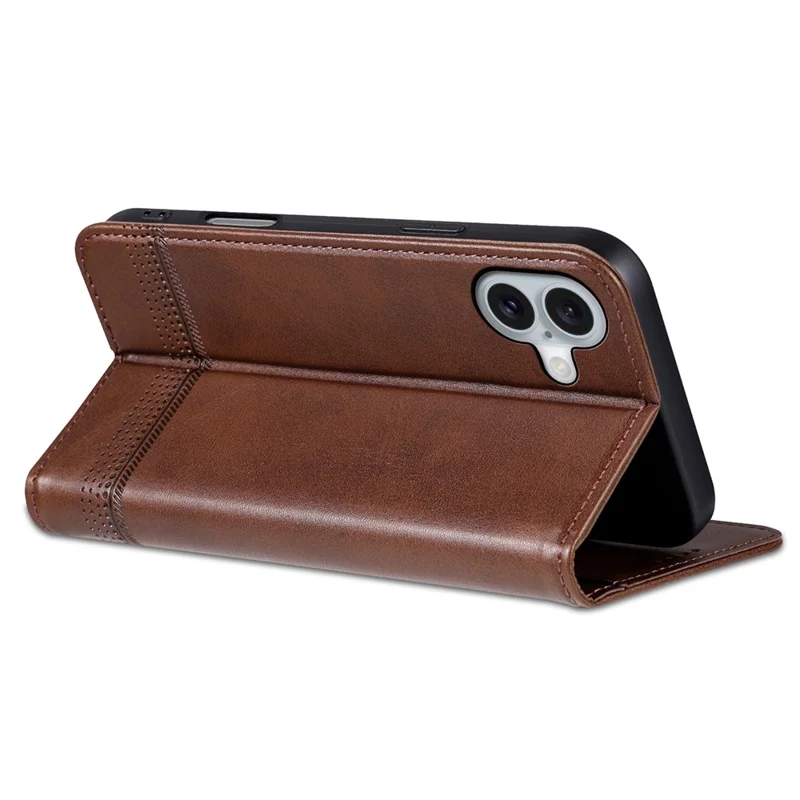 AZNS For iPhone 16 Case Cowhide Texture PU Leather Wallet Phone Cover - Coffee