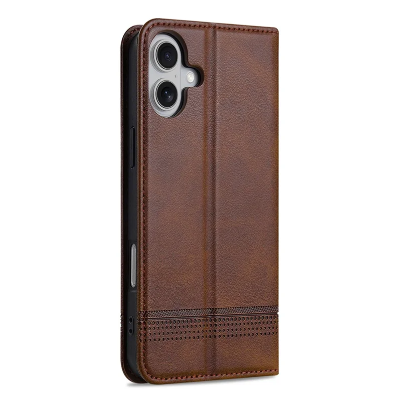 AZNS For iPhone 16 Case Cowhide Texture PU Leather Wallet Phone Cover - Coffee