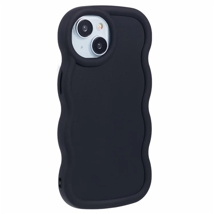 Серия Wanlonfeng XL Для Iphone 14 Case Wave Edge Cover TPU с Измельченной Стеклянной Пленкой - Черный
