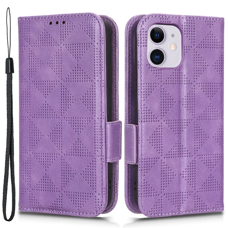 For iPhone 11 6.1 inch Imprinted Triangle Pattern Anti-shock Flip Phone Case Stand Wallet  PU Leather Cover with Strap - Purple