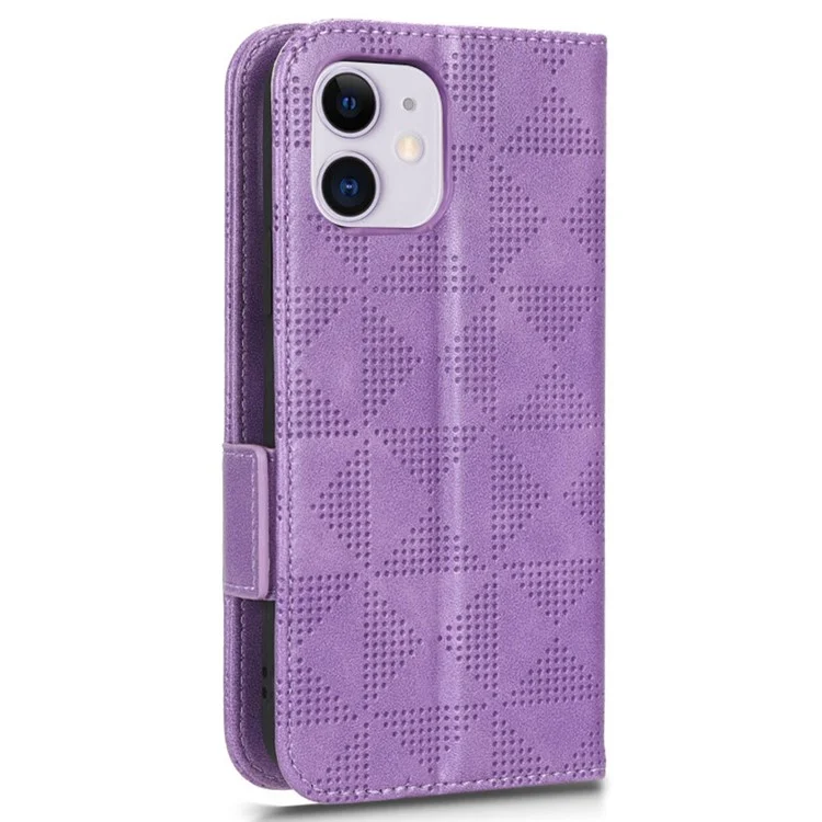 For iPhone 11 6.1 inch Imprinted Triangle Pattern Anti-shock Flip Phone Case Stand Wallet  PU Leather Cover with Strap - Purple