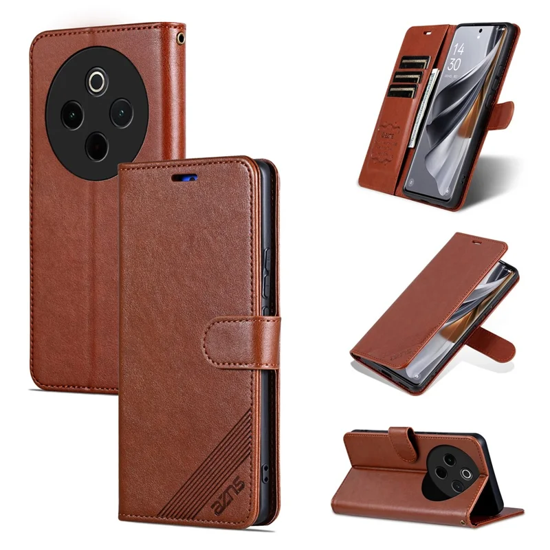 Azns Für Vivo Y300 Pro 5G Hülle Anti-kratzer-pu-leder-ständer Brieftasche Telefonabdeckung - Braun