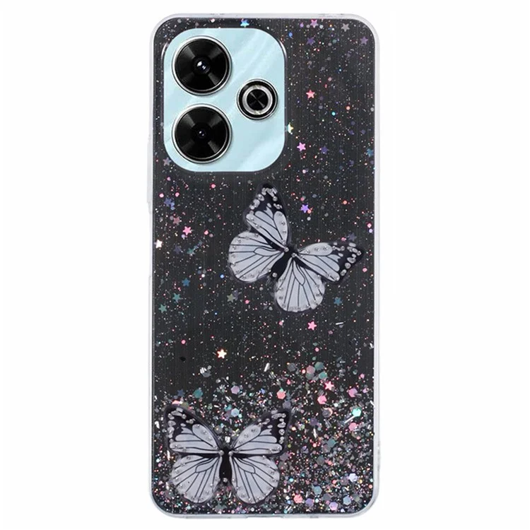 Wanlonfeng AW -serie Für Xiaomi Redmi 13 5G / 4G Hülle Mit Screenfilm TPU Phone Cover PVC Butterfly Epoxy - Schwarz
