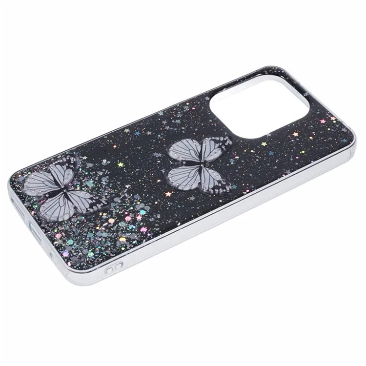 Wanlonfeng AW -serie Für Xiaomi Redmi 13 5G / 4G Hülle Mit Screenfilm TPU Phone Cover PVC Butterfly Epoxy - Schwarz